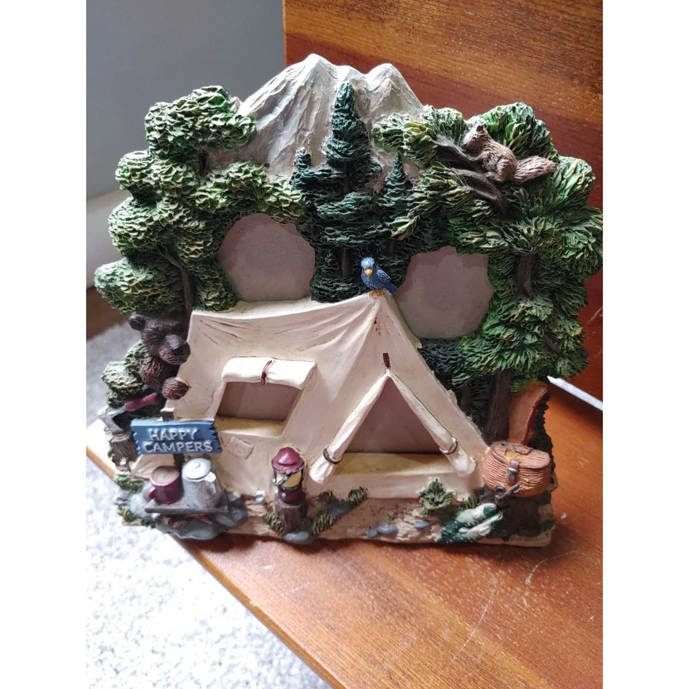 Happy Camper Textured 8x7 Picture Frame Tent Bear Trees Mountain Landscape Gift